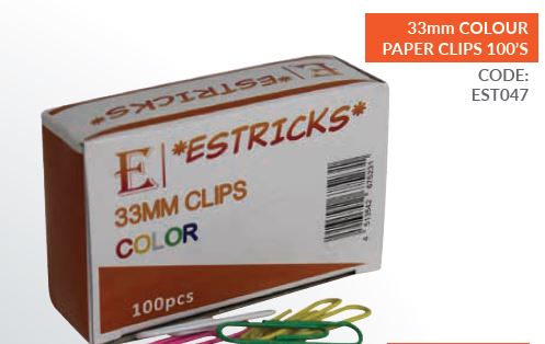 *ESTRICKS* 33mm COLOUR PAPER CLIPS 100'S