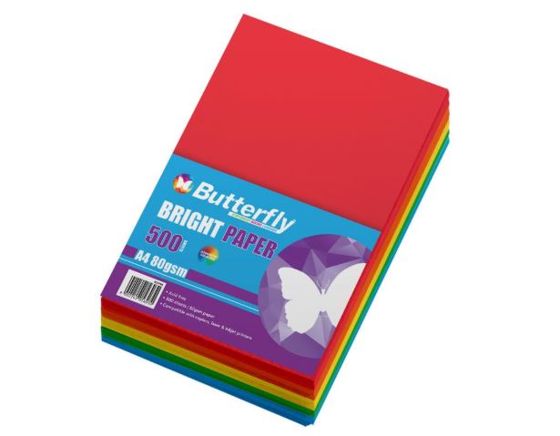 BUTTERFLY BRIGHT PAPER REAMS ASSORTED COLOURS 500 SHEETS