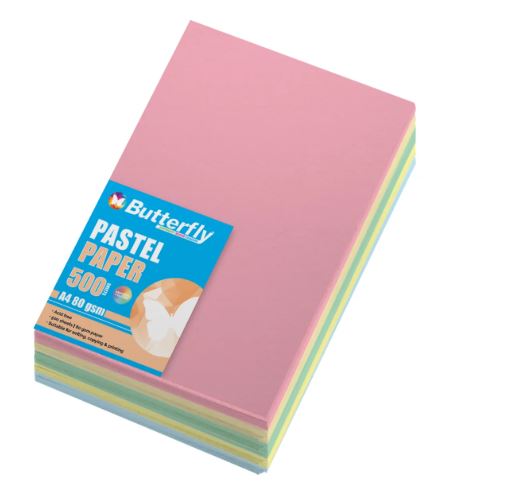 BUTTERFLY PASTEL PAPER REAM ASSORTED COLOURS 500 SHEETS