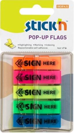 STICK'N POP-UP SIGN HERE FLAGS -5'S NEON