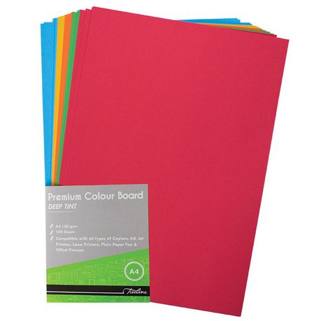 A4 BRIGHT PROJECT BOARDS ASSORTED COLOURS 160GSM 100'S