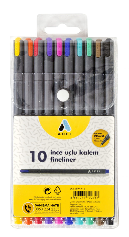 ADEL FINELINERS 0.4mm WALLET 10 ASSORTED COLORS