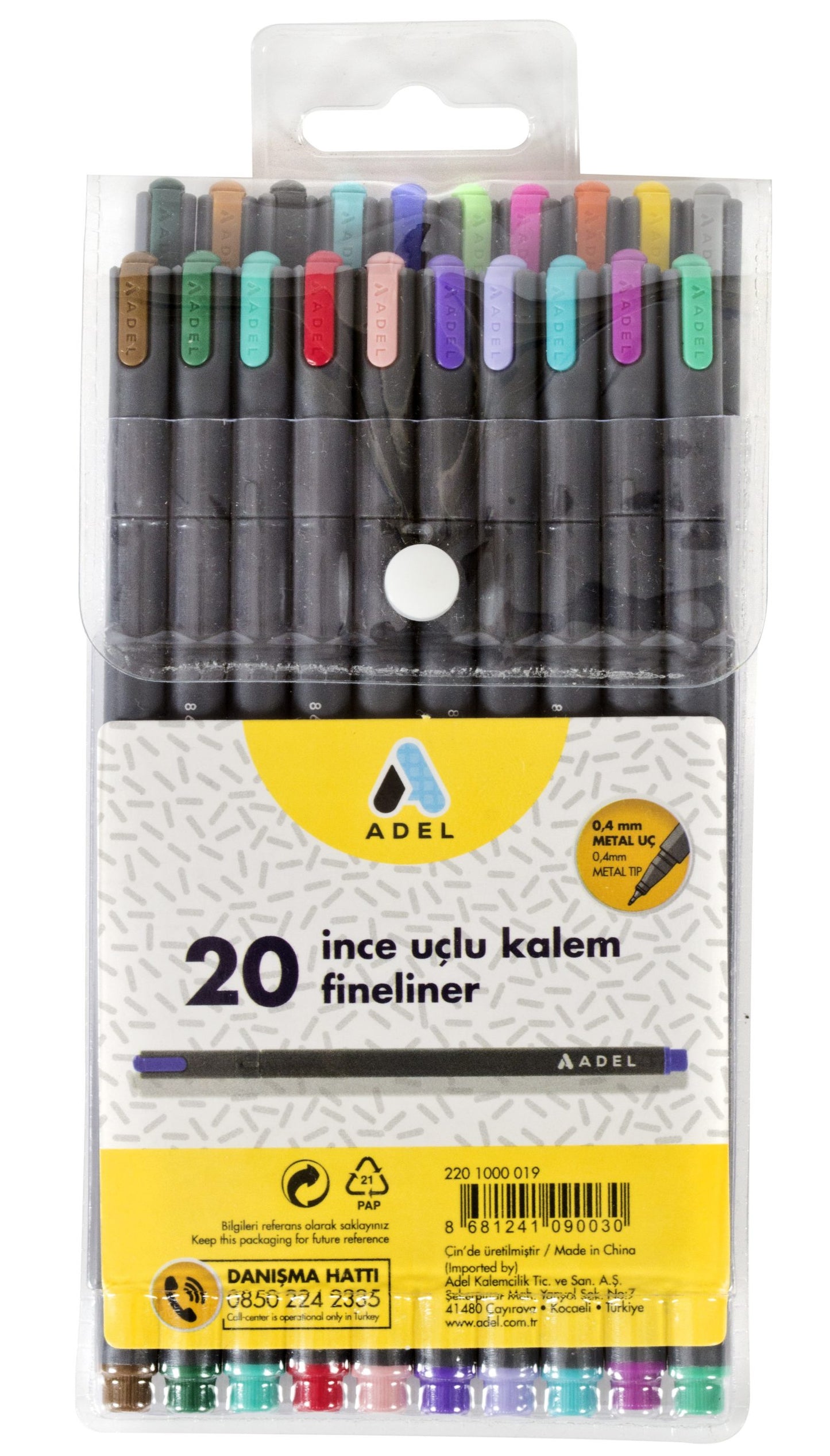 ADEL FINELINERS 0.4mm WALLET 20 ASSORTED COLORS