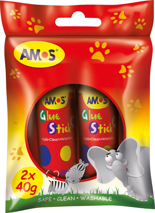 AMOS RED GLUE STICK 40gr HANGSELL PACK 2'S