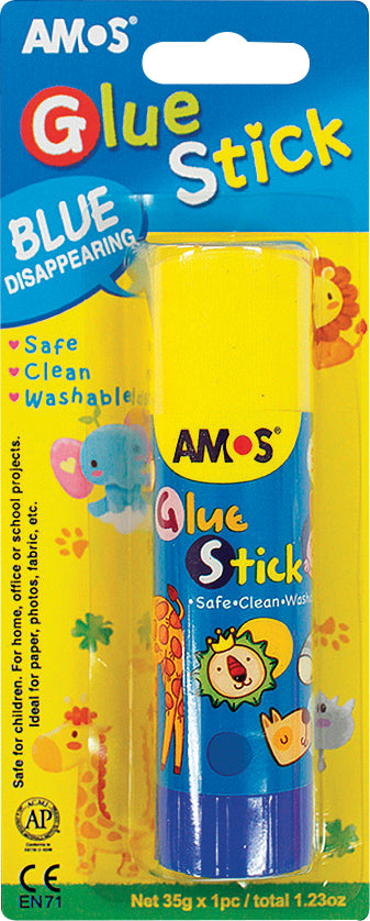 AMOS BLUE DISAPPEARING GLUE STICK BLISTER CARDED 35grm 1UP