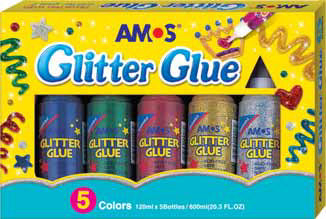 AMOS GLITTER GLUE JUMBO 120ml 5pcs ASSORTED - GCL120P5