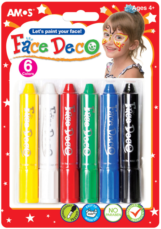 AMOS FACE PAINT/DECO BLISTER 6'S