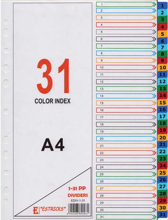 Divider Color Pvc *ESTRICKS* 1-31 PVC DIVIDERS – Easy Stationers CC