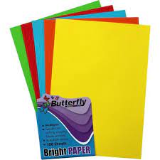 BUTTERFLY A4 BRIGHT PAPER ASSORTED COLOURS