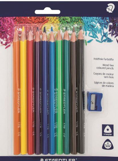 STAEDTLER TRIANGULAR JUMBO PENCIL COLORS 10'S