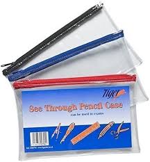 20 CM CLEAR PENCIL CASE WITH ZIP ASSORTED COLOURS