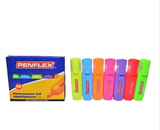 PENFLEX HI-GLO ASSORTED HIGHLIGHTERS - BOX OF 10