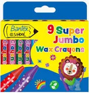 WAX CRAYONS LARGE JUMBO 14MM 9'S BANTEX